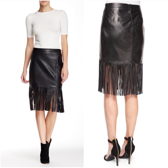 Cusp by Neiman Marcus Dresses & Skirts - Cusp by NM Fringe-Hem Leather Pencil Skirt